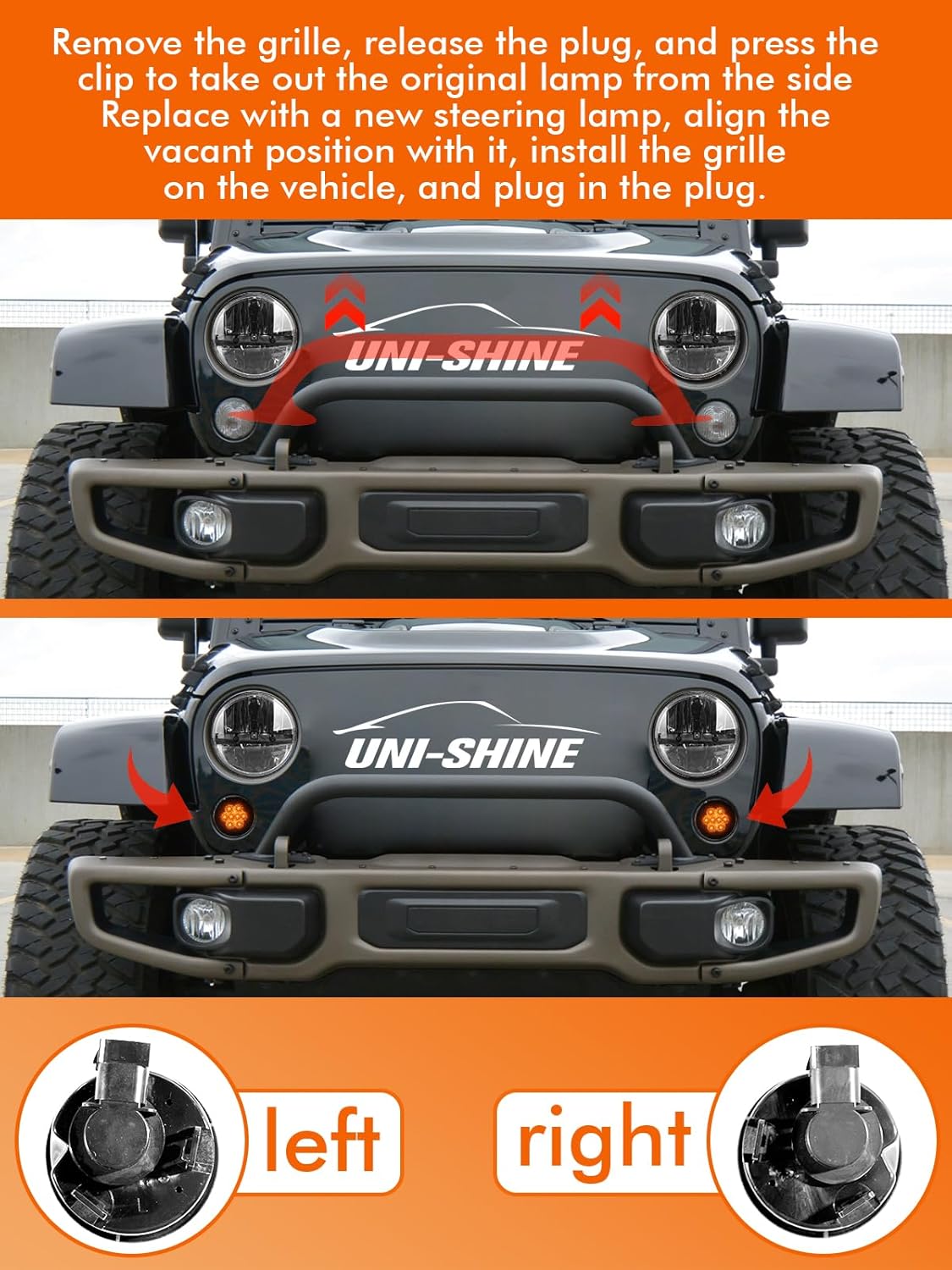 UNI-SHINE Turn Signal Lights Smoke Lens Amber Led Front Grill Indicator Parking Lights Compatible with Jeep Wrangler JK JKU 2007-2017,3500K Blinker