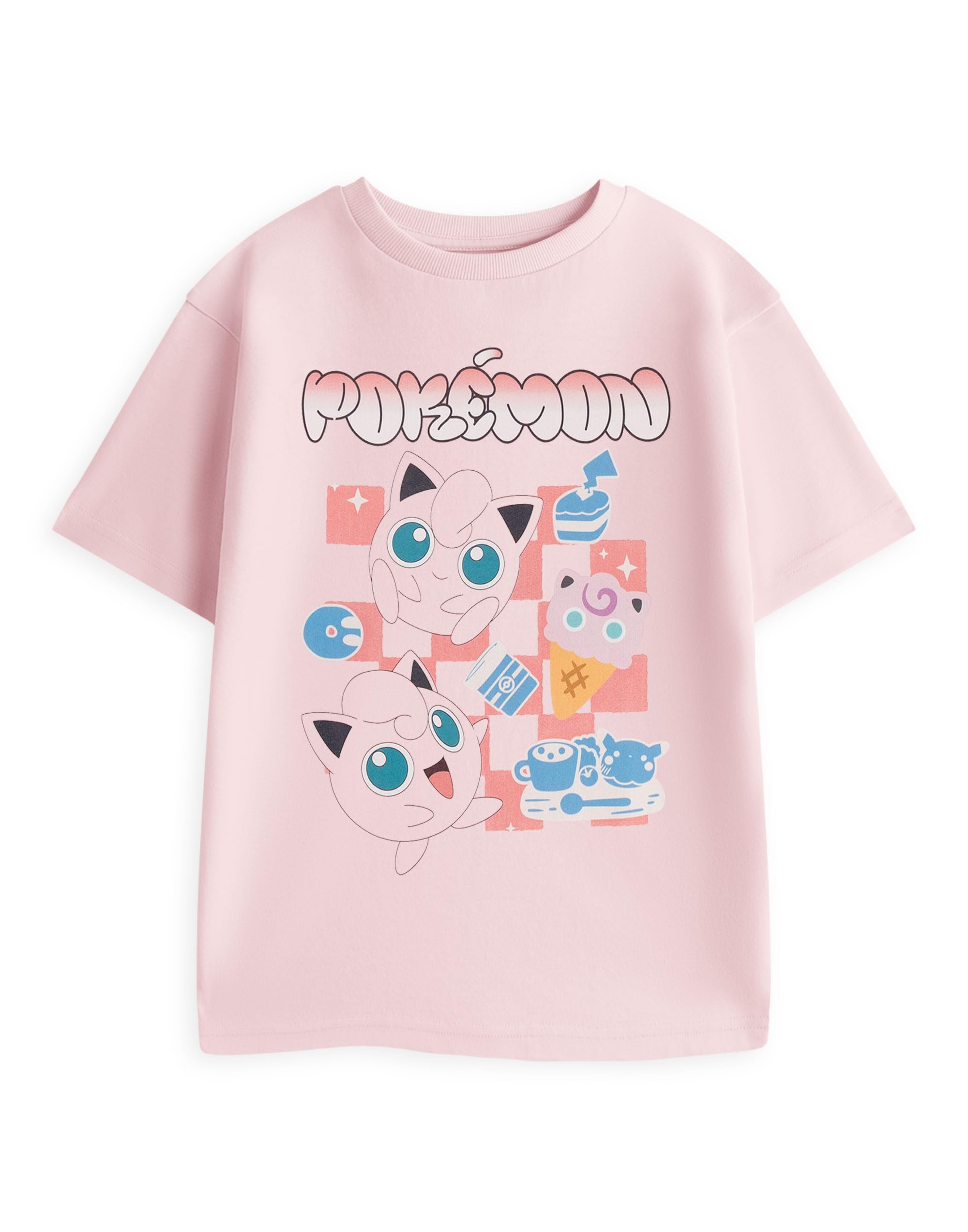 Pokémon Girls Pink Jigglypuff Short Sleeve Graphic Tee | Crew Neck Cartoon Character Top | Kids Streetwear T-Shirt | Pokemon Merch - 11-12 Years