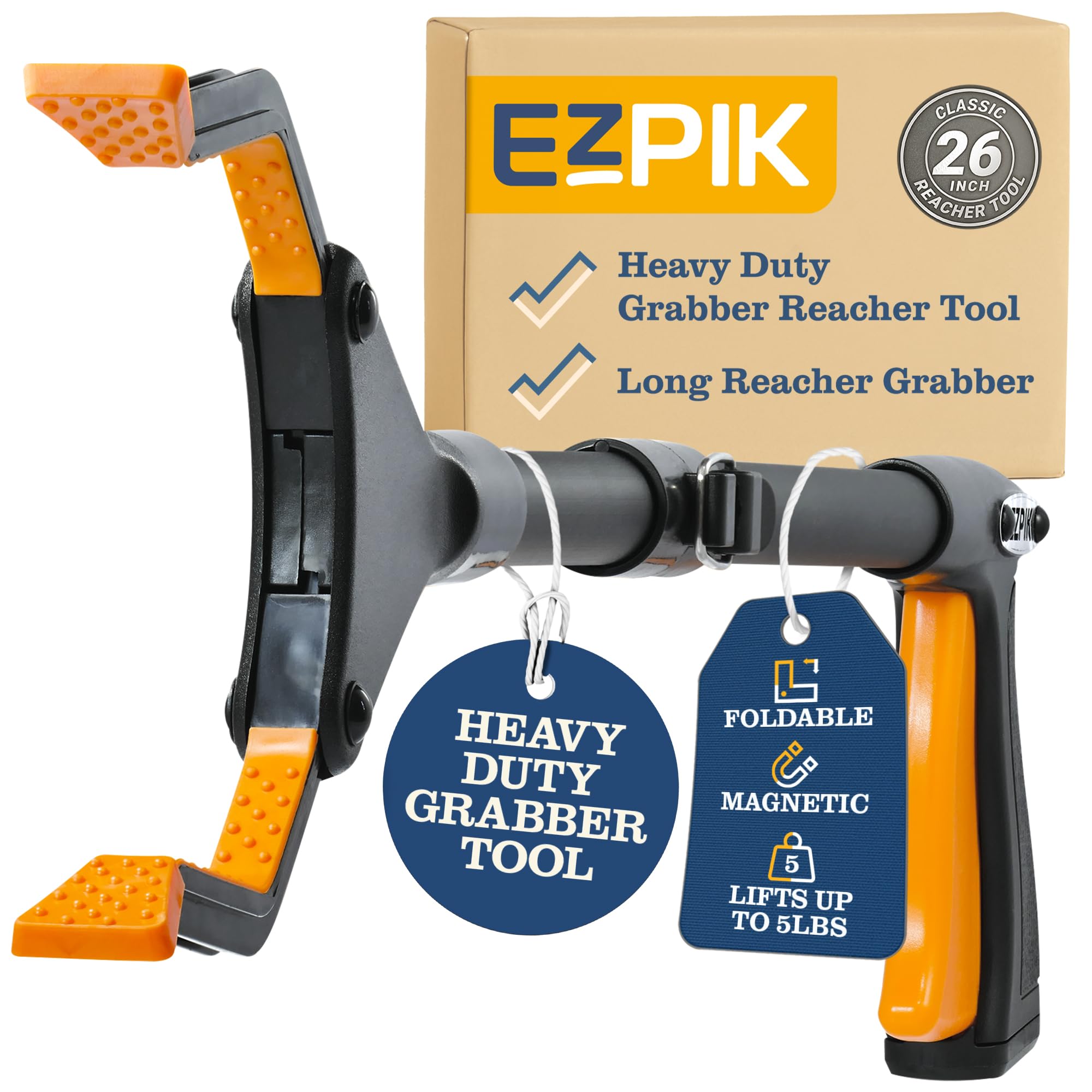 EZPIK Classic 26” Folding Grabber Reacher Tool with Dual Magnets, Heavy Duty Trash Picker Upper Grabber for Seniors &amp; Disabled Users, Aluminum Pickup Tool for Everyday Reaching Aids (Black)