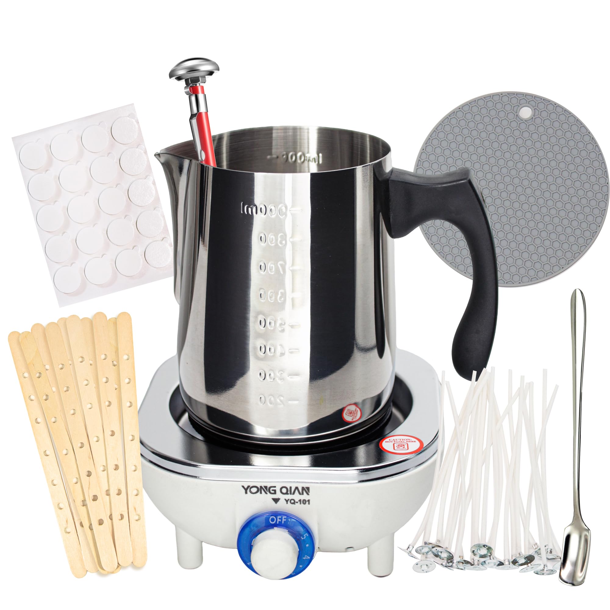 JULWHISPER Candle Making Kit with Hot Plate for Beginners, Stater Candle Making DIY for Adults with 900ML Wax Melting Pot, Thermometer, Wick Centering Device