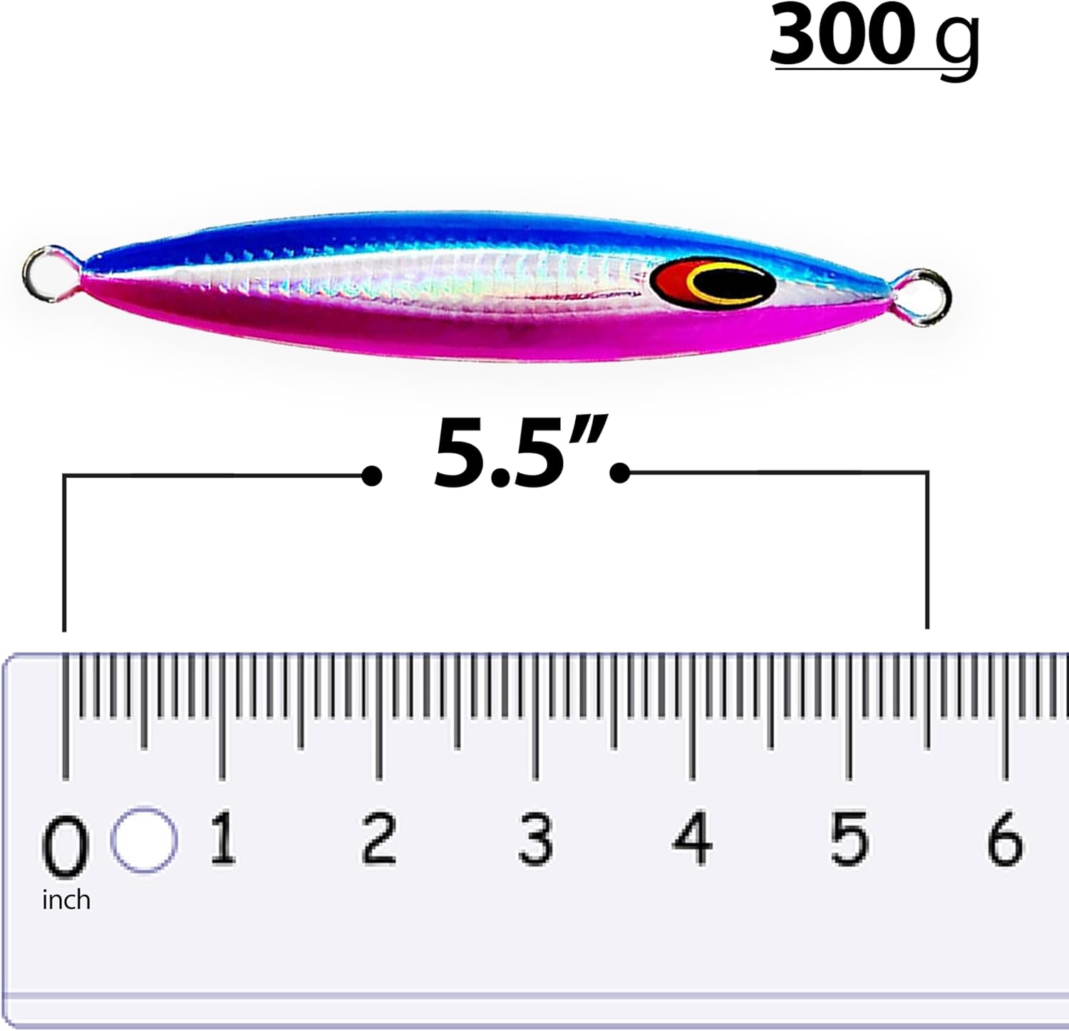 5.5" Tuna jigs,300g Saltwater Jigging Lures, 3 pcs Blue Pink Zebra Glow, for deep Water & Offshore Fishing, Wire-Through Design, Ideal for Tuna and Big Game Fishing