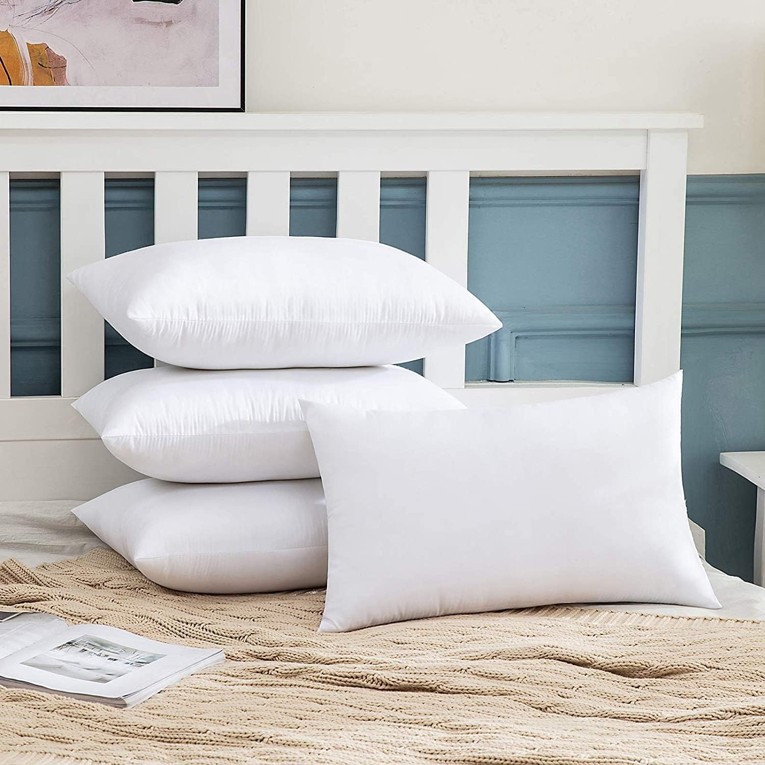 Rembourrage de coussin en fibre creuse siliconée à haute récupération, indéformable, doux, moelleux, hypoallergénique, anti-mites, pour canapé ou lit, pour la maison, 4 coussins 35 x 55 cm