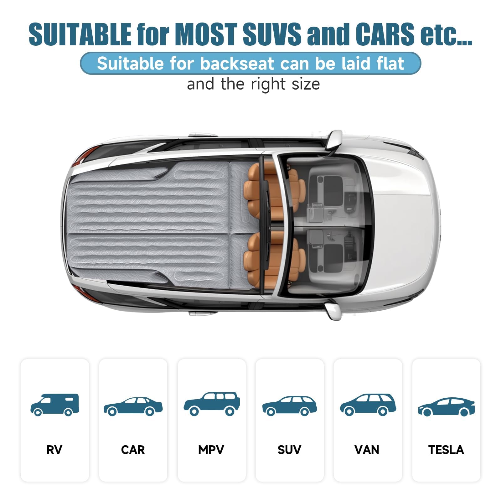 Car Air Mattress, Inflatable SUV Truck Air Mattress Back Seat Camping Bed Thickened Car Sleeping Pad for Travel, Car Bed SUV Mattress with Air Pump 2 Pillows: Silver Grey SUV Air Mattress
