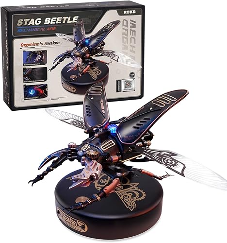 ROKR Rompecabezas 3D para adultos, modelo eléctrico de insectos, kit de construcción de metal, juguetes de escritorio, kit de pasatiempos para