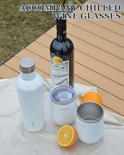 Miniatura 5 de Vasos de Vino de Acero Inoxidable con Tapa DOS de 12oz y Botella de Vino Aislada UNA de 25oz y Juego de Regalo con caja bien empaquetada. Mantiene
