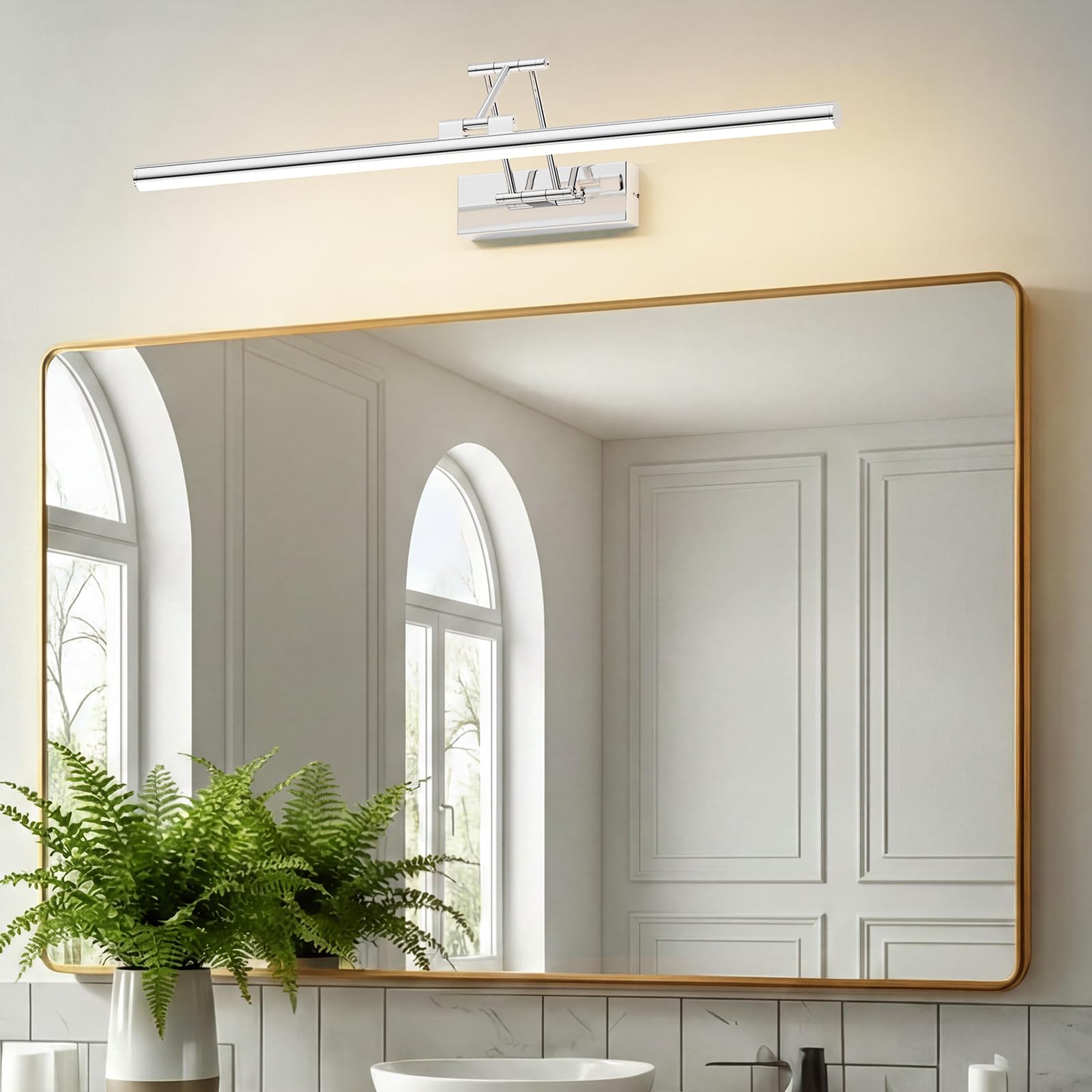 Klighten LED Lámpara de Espejo LED 60cm, Luz LED para espejo 20W 1500 LM,Lamparas Espejo Giratorias para Baño IP44,Aplique de Espejo de Baño,Blanco cálido 3000K,Chrome