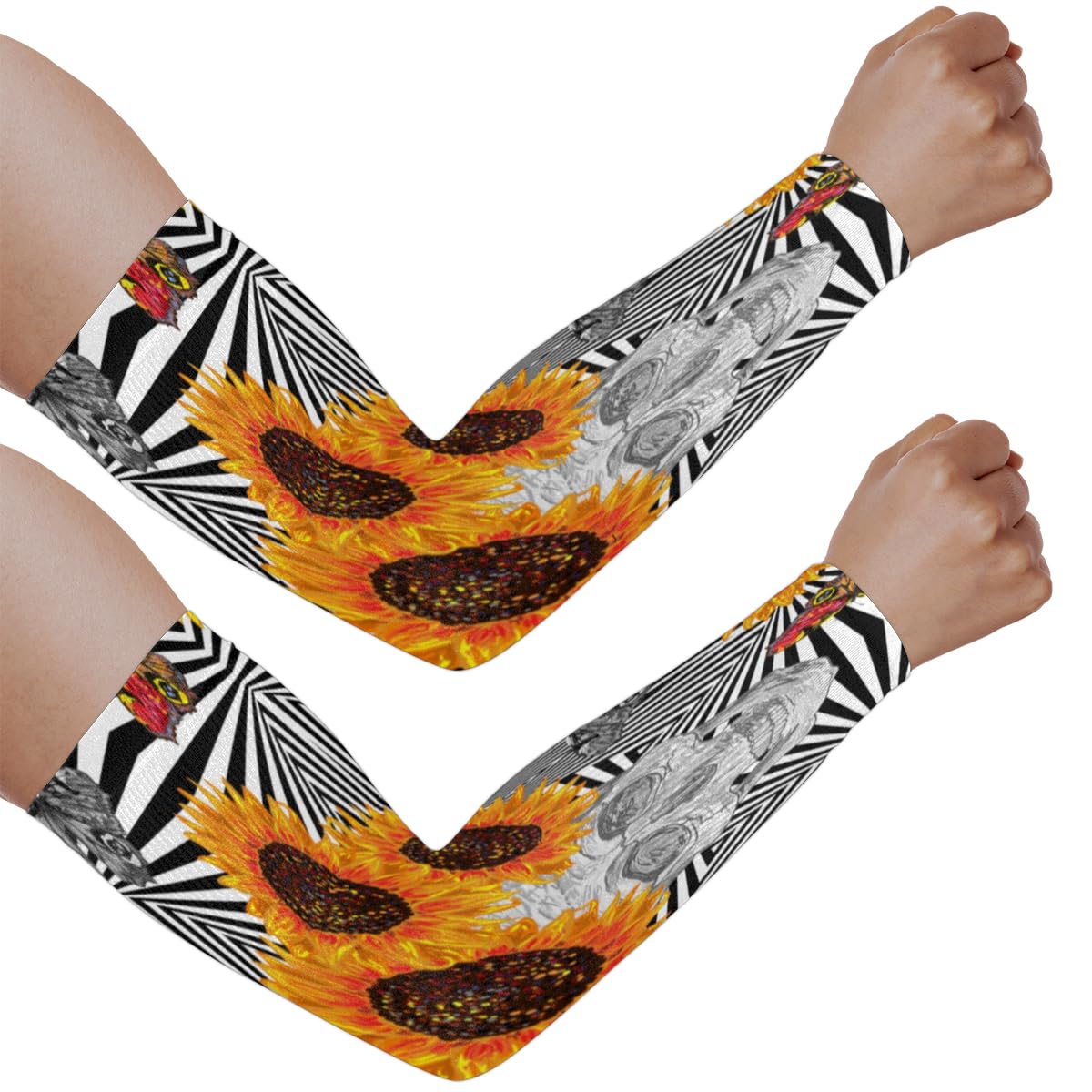 Eativisa Gardening Sleeves for Women Men Arm Sleeves Sunflower Skull Zebra Anti-Slip Defense Sun Protection Sleeves Breathable UV Cooling Farmer Sleeves Cover Arms for Sport Outdoor Running