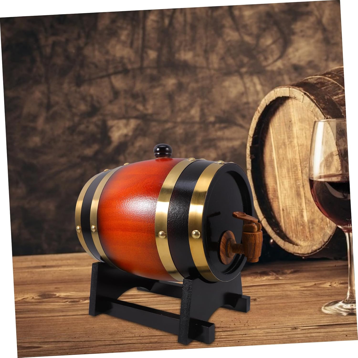 Small Wooden Whiskey with Tap Decor for Bars Parties Outdoor Events Functional Wooden Decanter Dispenser for Drinks Unique Home Bar Accessory