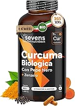 Turmeric Organic Vegan High Dosage Capsules – 365 Turmeric Capsules with Piperine and Ginger – Joint and Bone Supplement – Sevens Nutrition