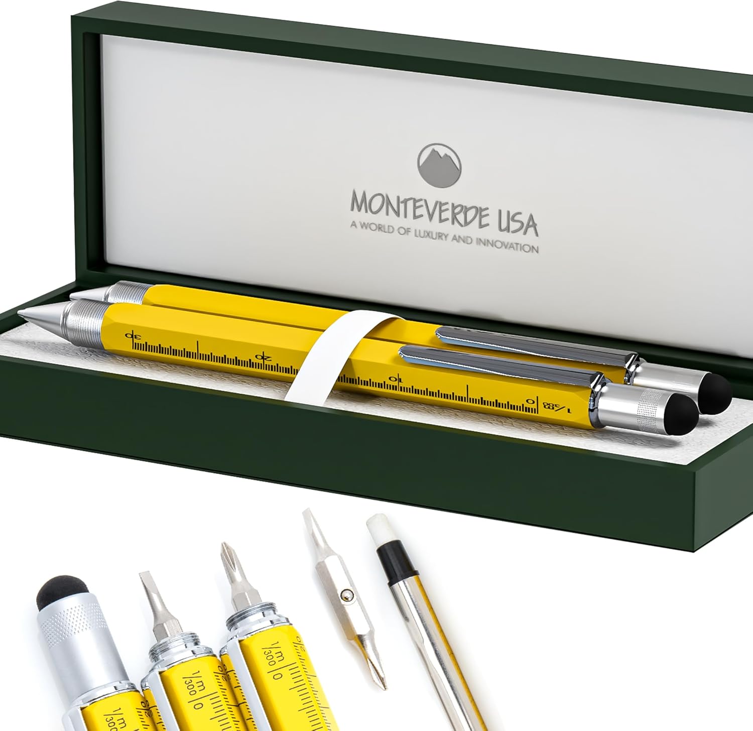 Monteverde One Touch Tool Set Ballpoint Pen with Stylus Yellow + Tool Pencil – Original Multifunction Pen Set from the Exclusive Collection – Ideal Gift for Engineers (MV35459)