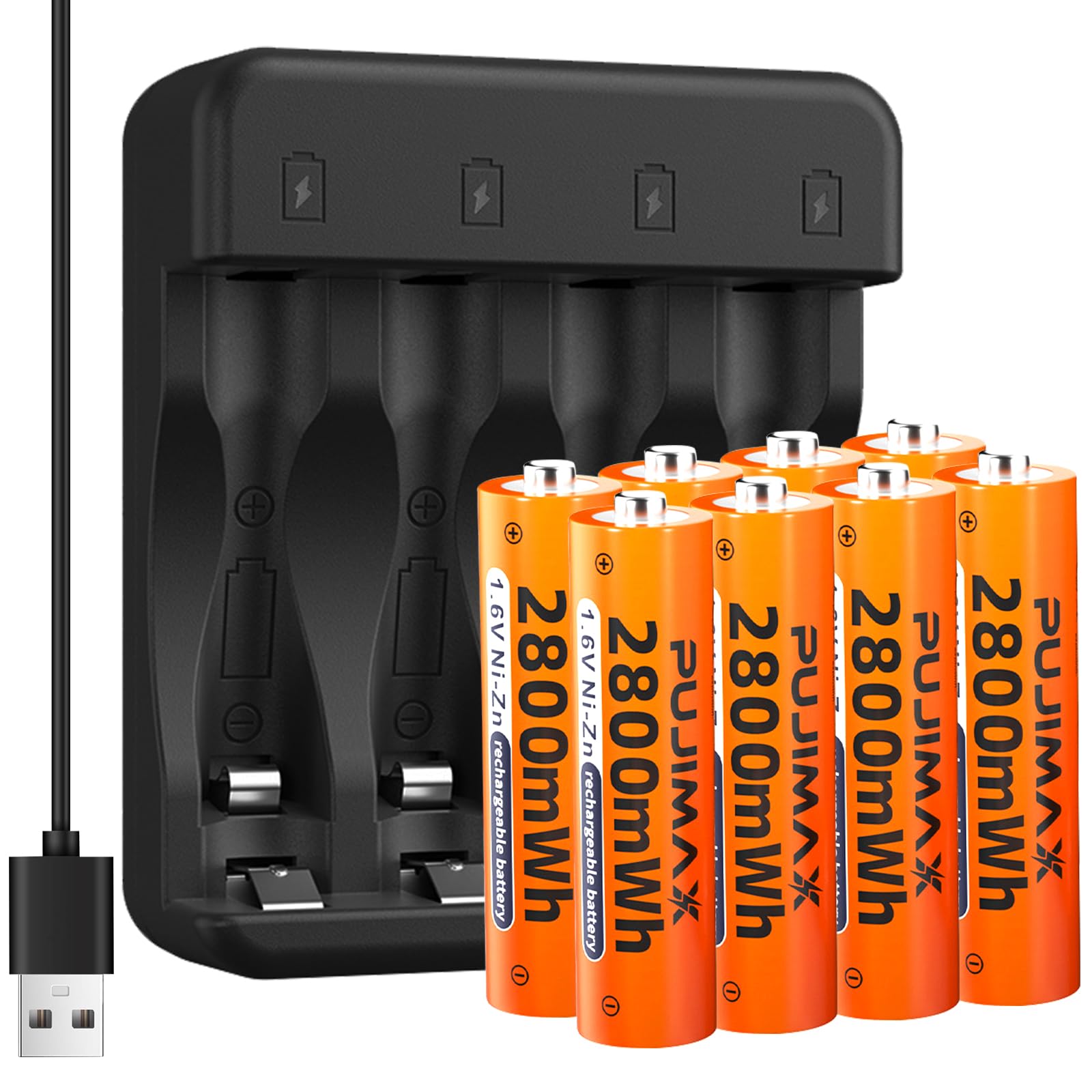 MXJFYY 8 Pack Ni-Zn AA Rechargeable Batteries 1.6V 2800mAh for Digital Camera Toys Remote Controls, NiZn Double A Battery for Flashlight Gamepad Microphone Shaver with Smart ChargerClimatePartner certified