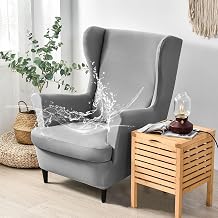 Morbuy Waterproof Wingback Chair Slipcover, 2 Piece Washable Stretch Wingback Chair Cover with Arms for Living Room Bedrooms Light Grey
