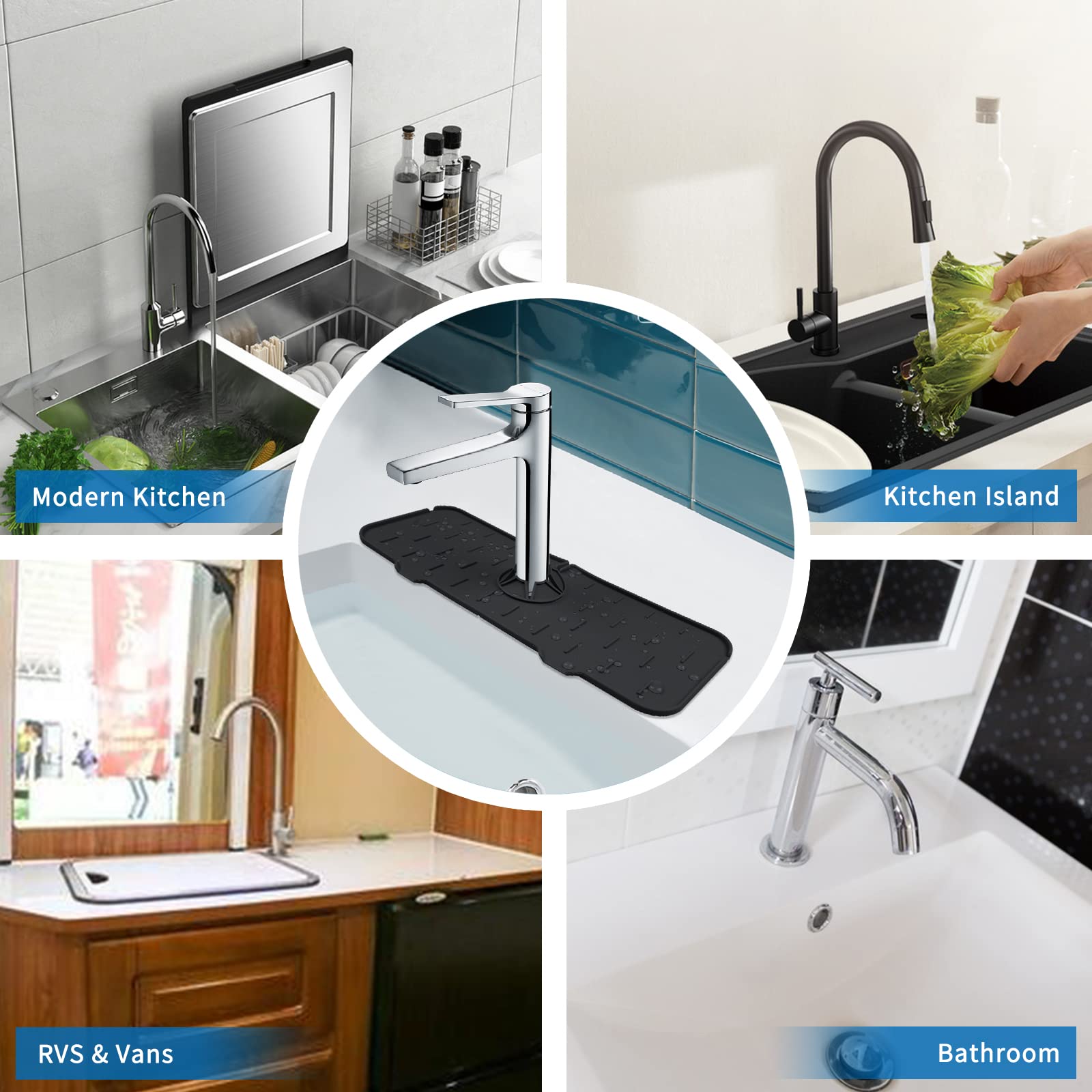 Protège-éclaboussures Silicone 61cm - Tapis évier Cuisine/salle De Bain Inclinaison 5 Drainage Pliable Ajustement Sur Noir 99220098