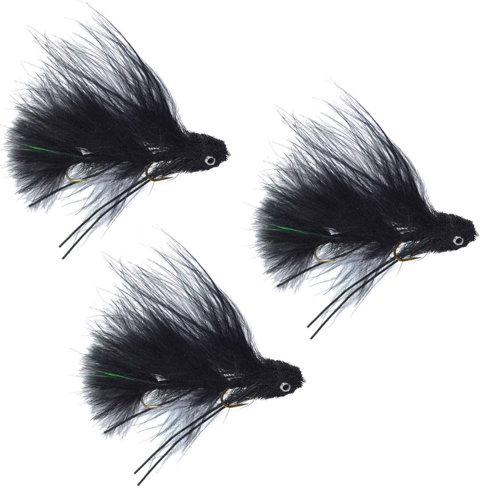 The Fly Fishing Place Mini Dungeon Black Articulated Streamers Trout Bass Fly Fishing Flies - Set of 3 Hook Size 6