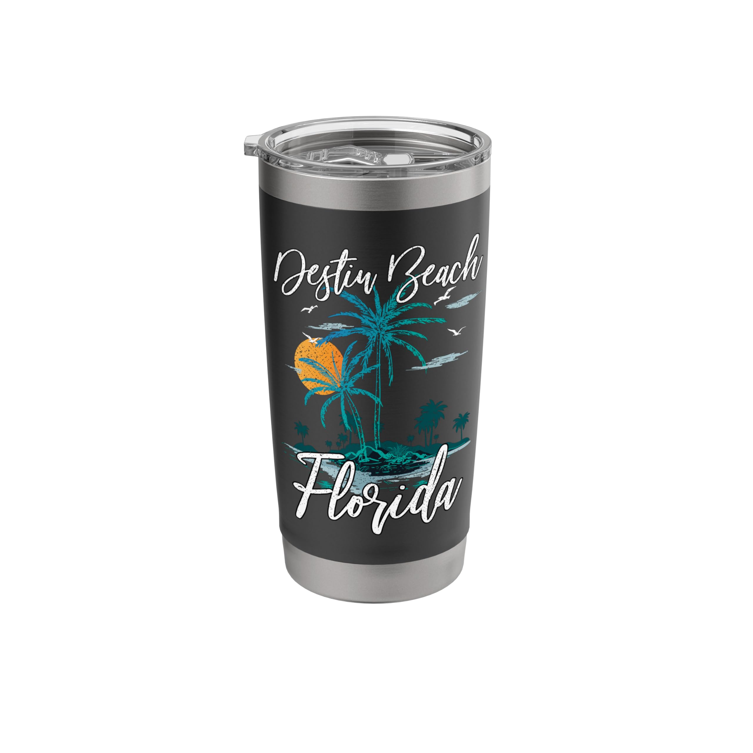 Destin Beach Florida Family Vacation Palm Tree Sunset Stainless Steel Insulated Tumbler