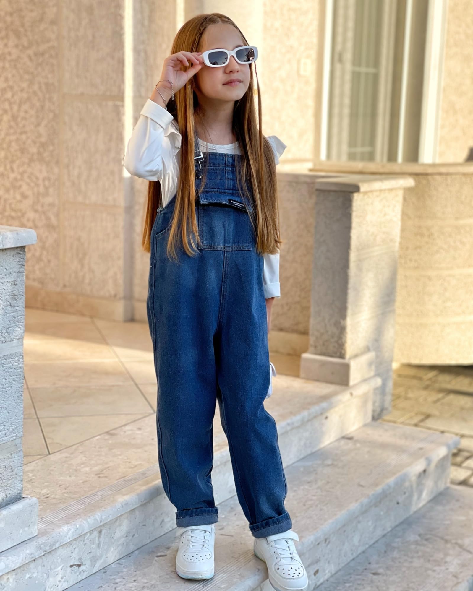 Rolanko Salopette en Jean pour Fille, Combinaison Salopette en Jean avec Sangle Réglable pour Enfants