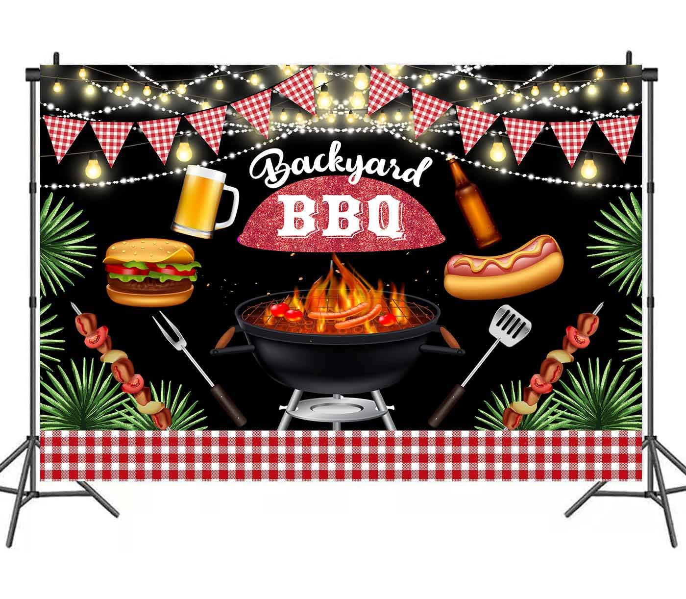 PHMOJEN BBQ Backdrop, Vinyl 9x6ft Backyard BBQ Photo Backdrop, Summer Barbecue Photography Backdrops Picnic Outdoor Party Decorations BBQ Party