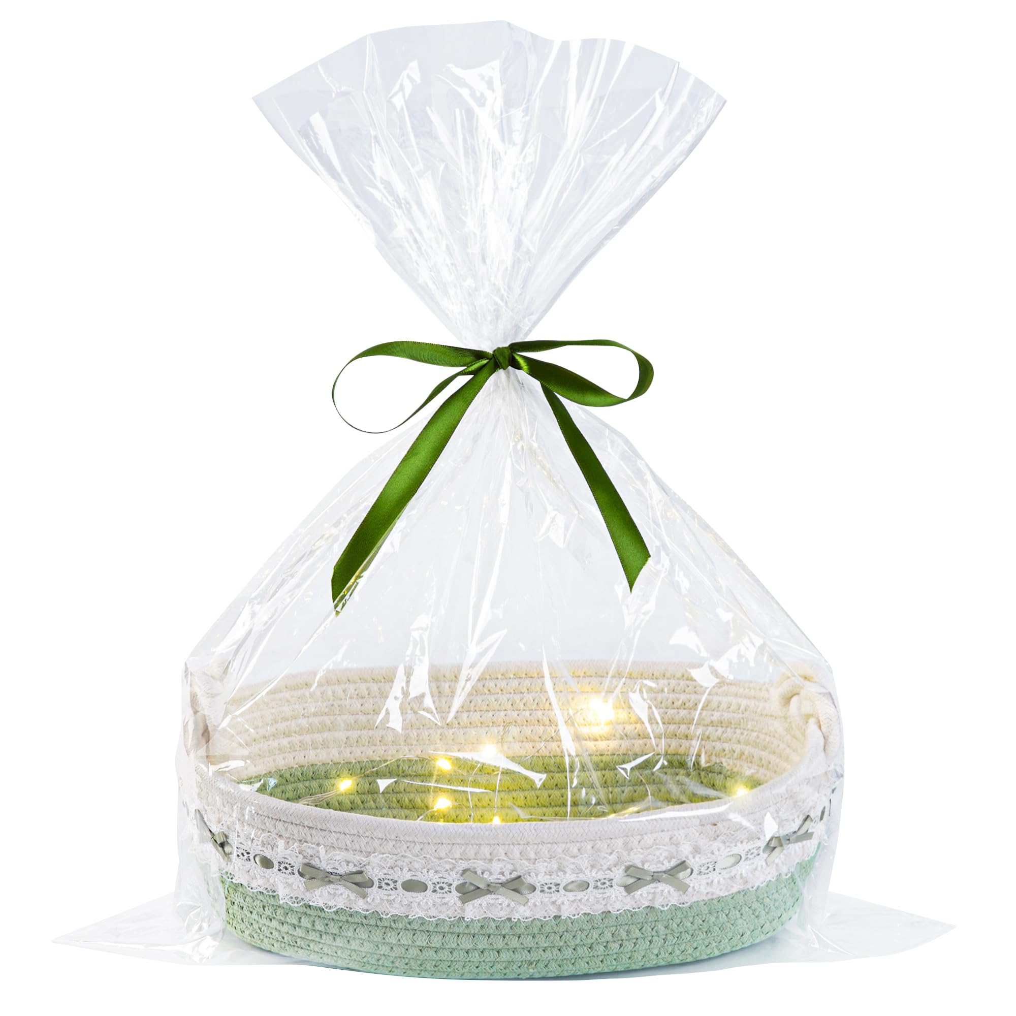 Baby Gift Basket with Gift Bags Baskets for Gifts Empty Includes LED Lights Baskets for Organizing Small Woven Storage Basket for Gifting Dog Toy Basket Bins for Toy Organizer-Green
