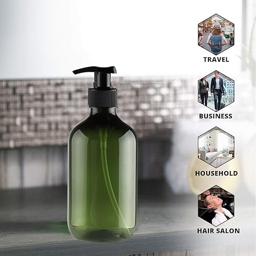 Miniatura 3 de TEJAL Botellas de plástico de 16 onzas con bomba, paquete de 8 botellas con bomba de jabón líquido, verde oscuro, botella recargable para cocinar