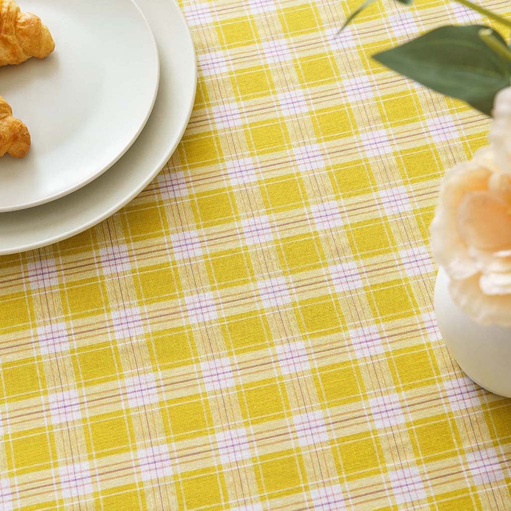 Amazon｜テーブルクロス イエロー チェック柄 北欧風 長方形 140x300
