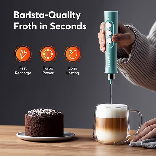 Miniatura 3 de MF02 Espumador de leche recargable de mano con batidor de acero inoxidable para capuchino, café con leche, café a prueba de balas, dieta Keto,