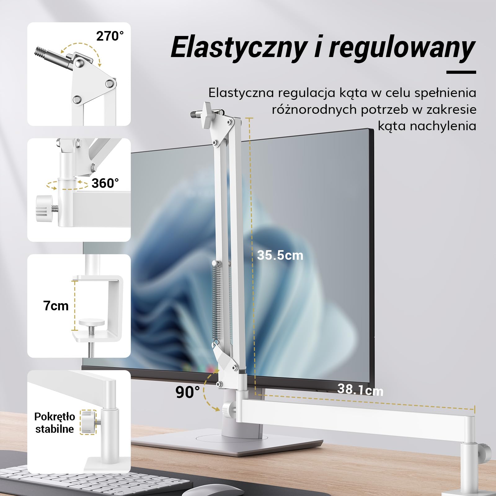 TONOR Stojak Wysięgnik Mikrofonu, Niskoprofilowy Statyw Mikrofonowy Premium do Nagrywania Podcastów dla Graczy, w Pełni Regulowany, Obracany o 360 °, składany o 90 °, T20LP, Biały