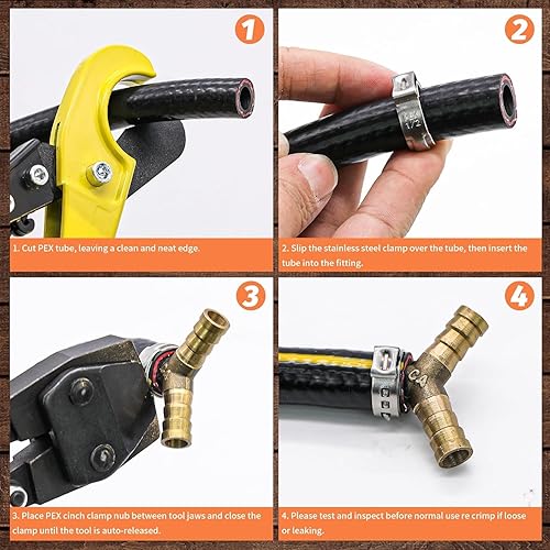 Miniatura 6 de Juego surtido de 90 abrazaderas de cincha PEX de 5 tamaños, abrazaderas de manguera de oreja individual de acero inoxidable 304, anillos de crimpado