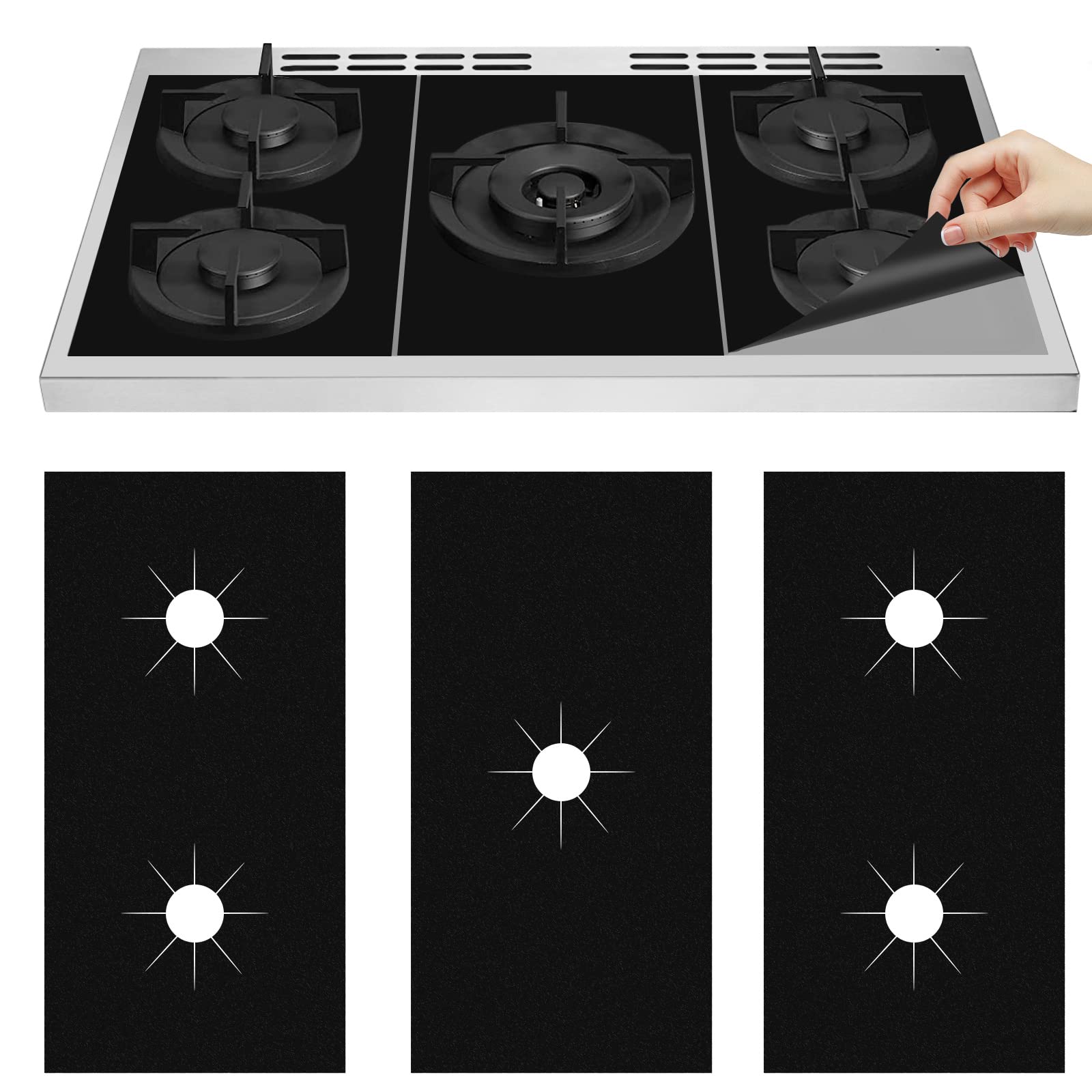 KIKIGOAL Gas Hob Covers for Gas Cookers, 3pcs Gas Hob Range Protectors Reusable Stove Burner Covers Liner, Non-Stick High Heat Resistant Hob Protector