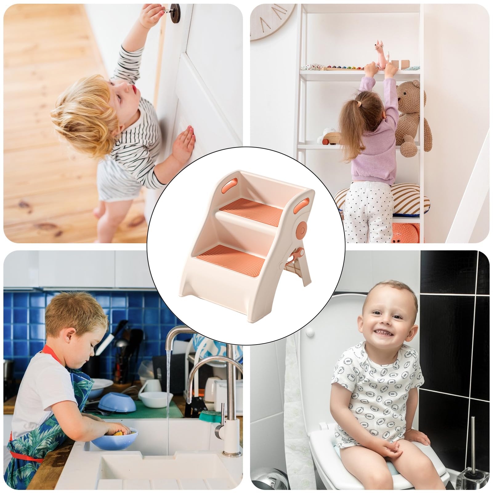 Kinder-Tritthocker – Zusammenklappbare Zweistufige Führungsplattform, Rutschfester Starker Kletterer | Lernbereich Im Spielzimmer Zu Hause, Zuverlässige Höhenhilfe Für Praktische Aufgaben Von Kleinkin