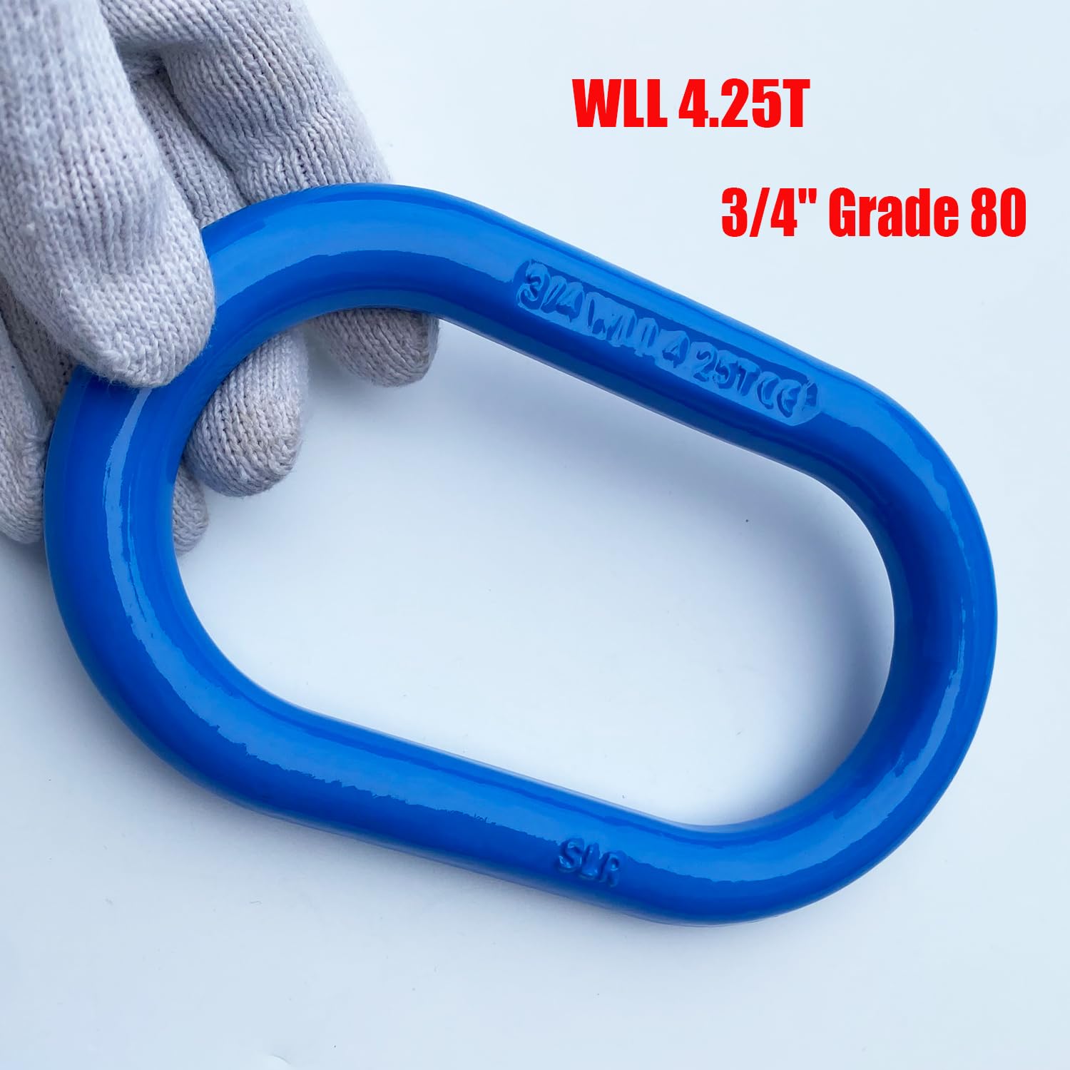 Lyplus Anello di sollevamento a catena oblungo, in acciaio di grado 80, resistente, per applicazioni di sollevamento e sartiame, blu (4263,8 kg-1Pack)