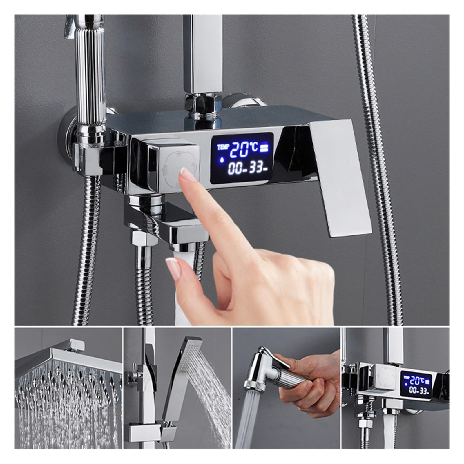 Ducha Digital, Conjunto de ducha digital LED Grifos baño cromados mezclador termostático SPA Lluvia Grifo frío y caliente Montaje en pared(Hot and Cold-06)