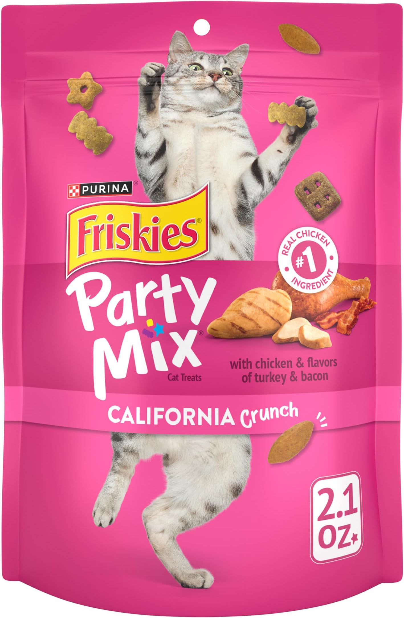 Purina Made in USA Facilities Cat Treats, Party Mix California Crunch With Chicken - (10) 2.1 oz. Pouches