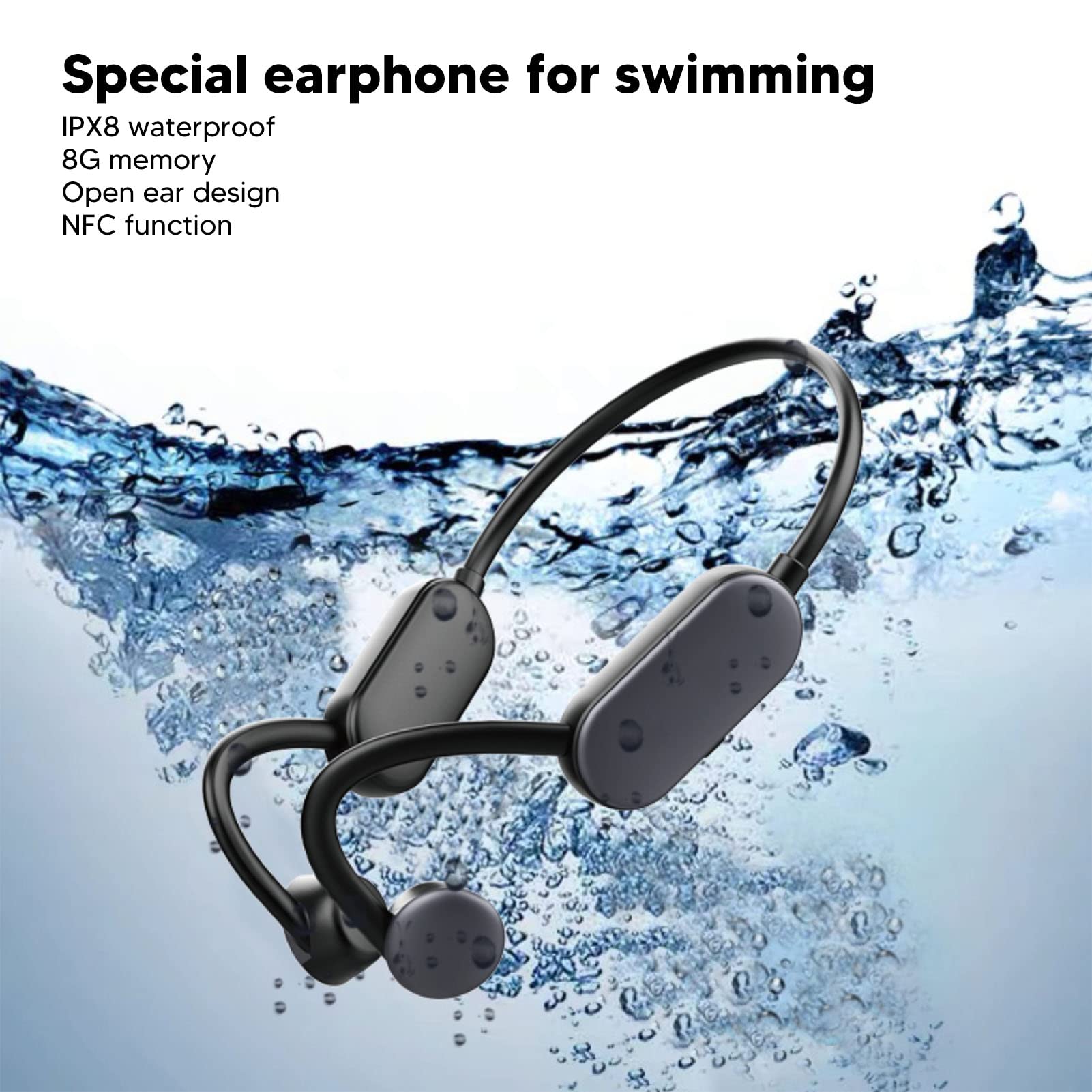 Słuchawki Douszne, Wodoodporna Redukcja Szumów IPX8 Bluetooth 5.0 Słuchawki Sportowe Z Otwartymi Uszami Bluetooth, Możliwość Zginania O 360 Stopni Bez Deformacji do Biura Ćwiczeń Sportowych