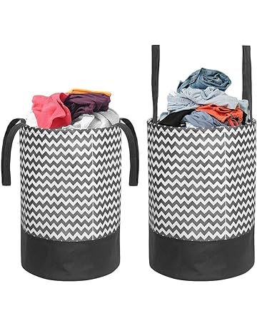 PrettyKrafts Laundry Basket Round, Foldable, Toys Storage, Laundry Storage, 45 Ltr,(Set of 2) BLACK &amp; WHITE