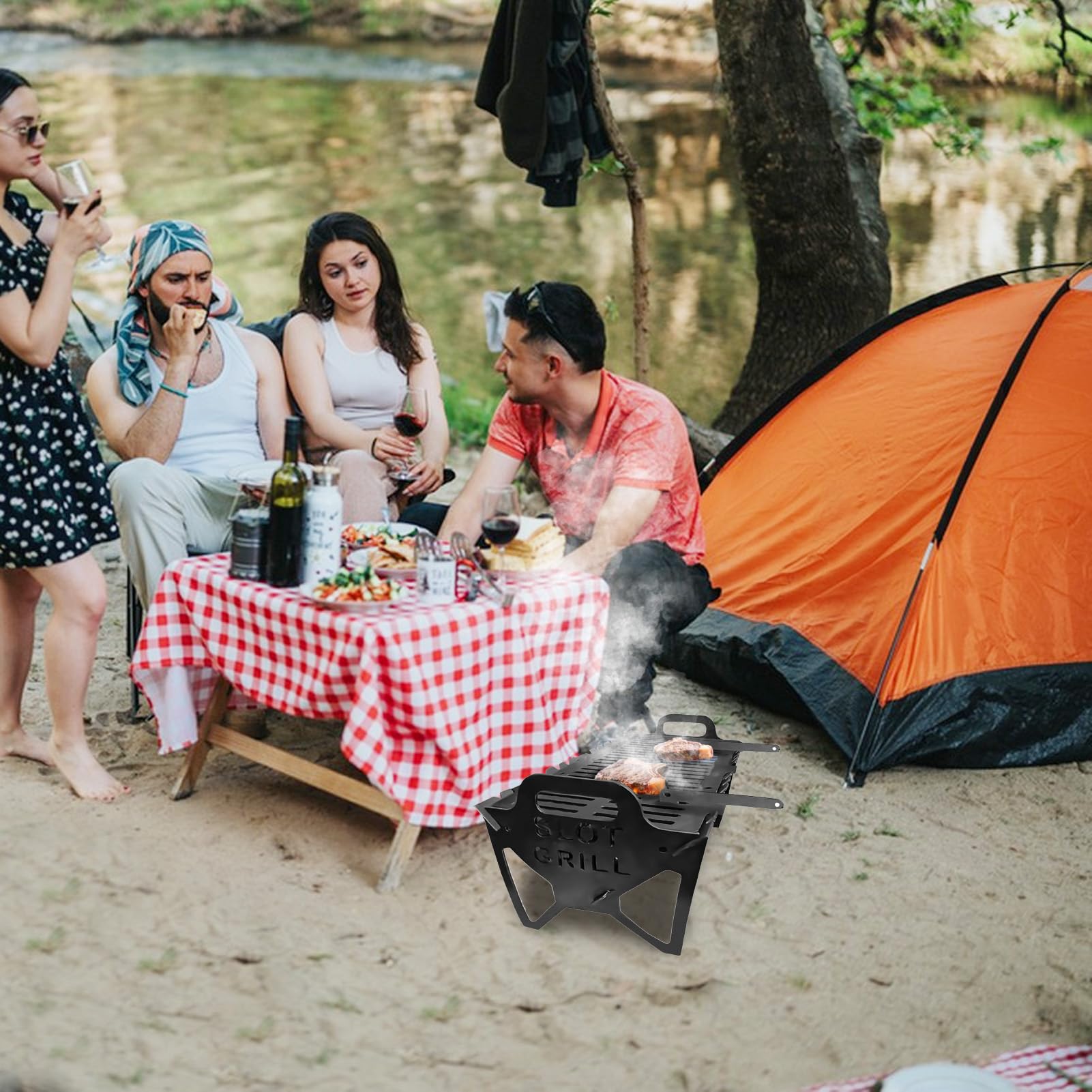 Barbecue pieghevole – Griglia portatile in metallo a carbone per campeggio
