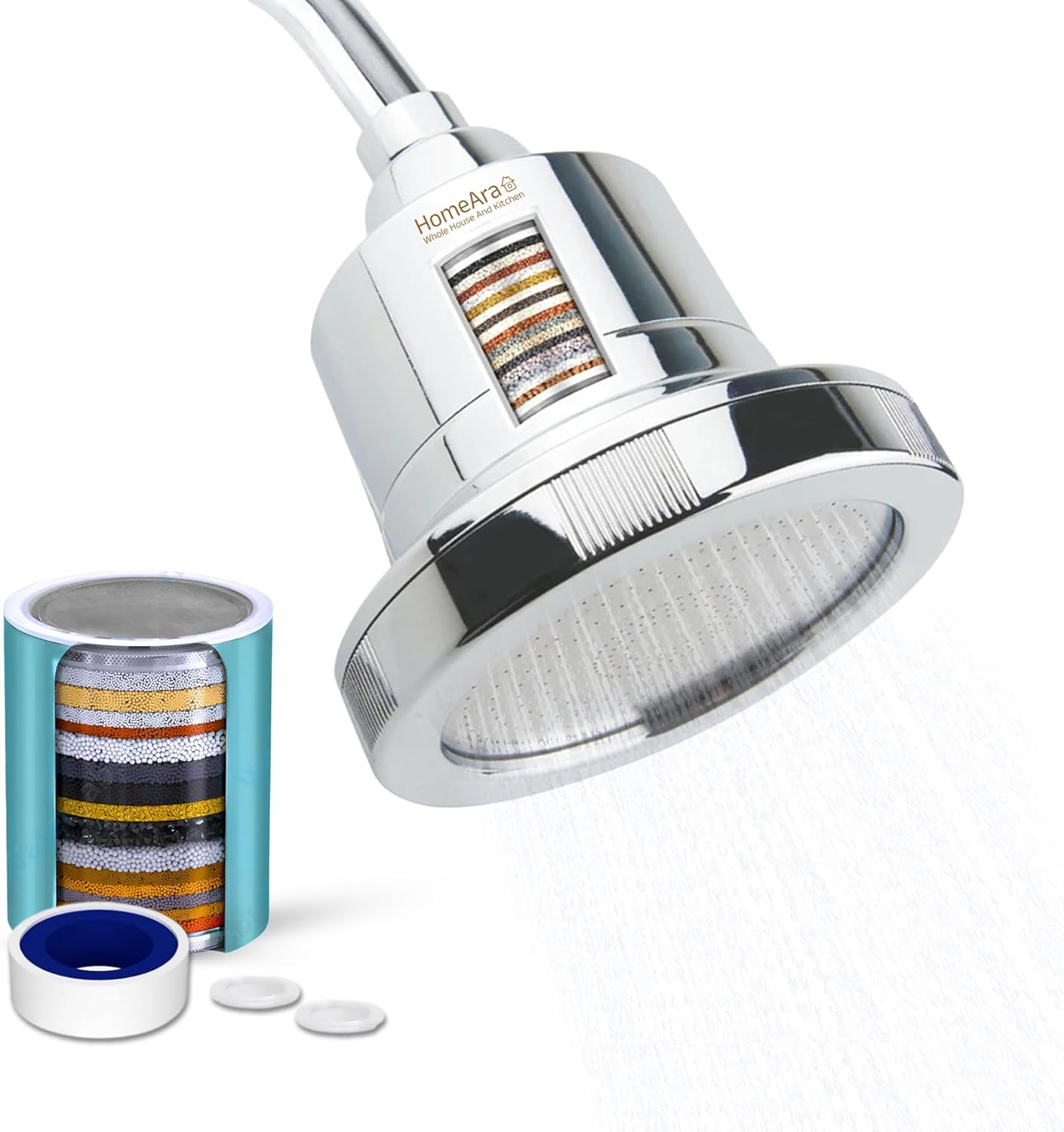 High Pressure Hard Water Shower Filter Head with 5 Spray Modes - Water Softener for Hair & Skin - Replaceable Cartridge ABS Build