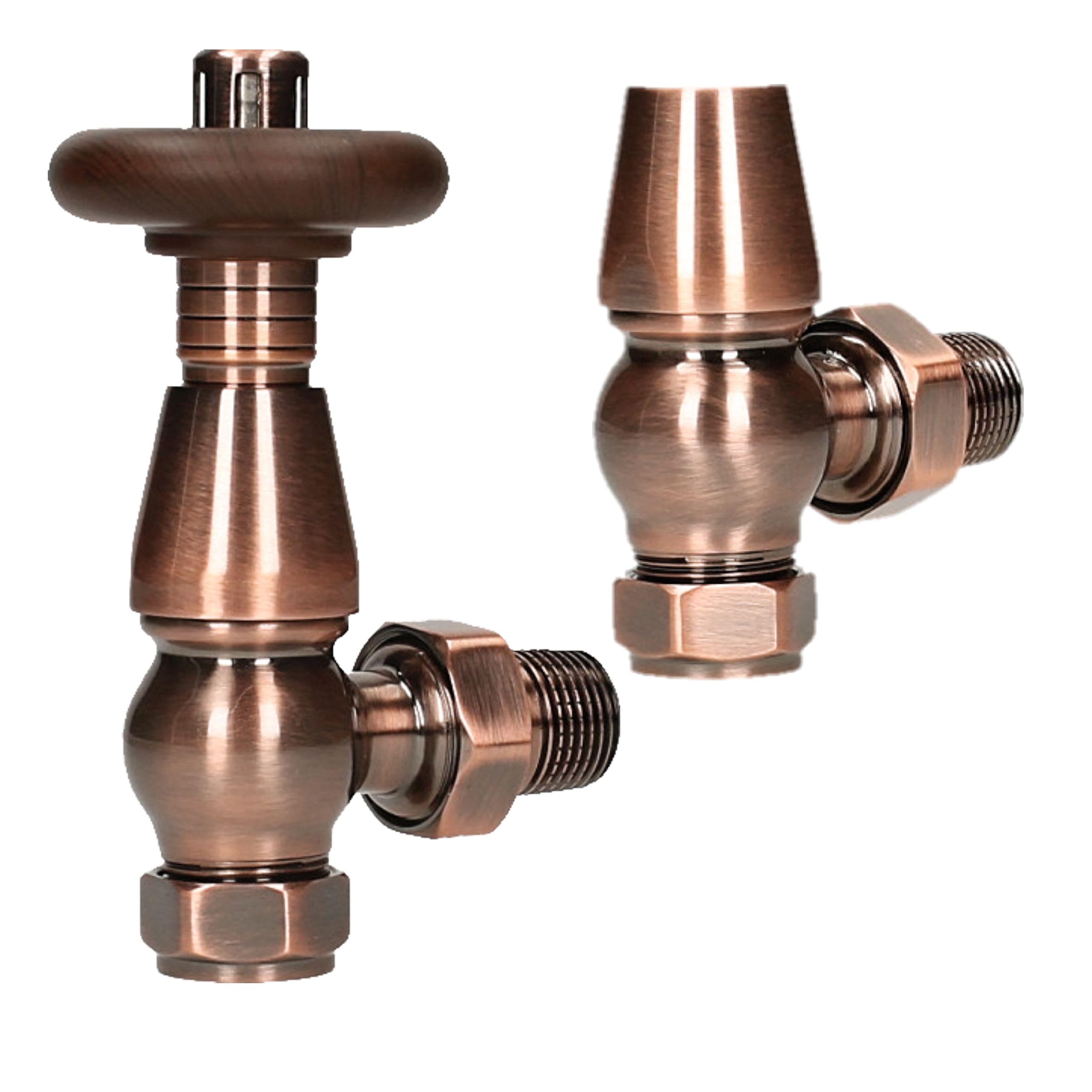 Bentley Traditional Antique Copper Thermostatic Radiator Valves Angle Lockshield
