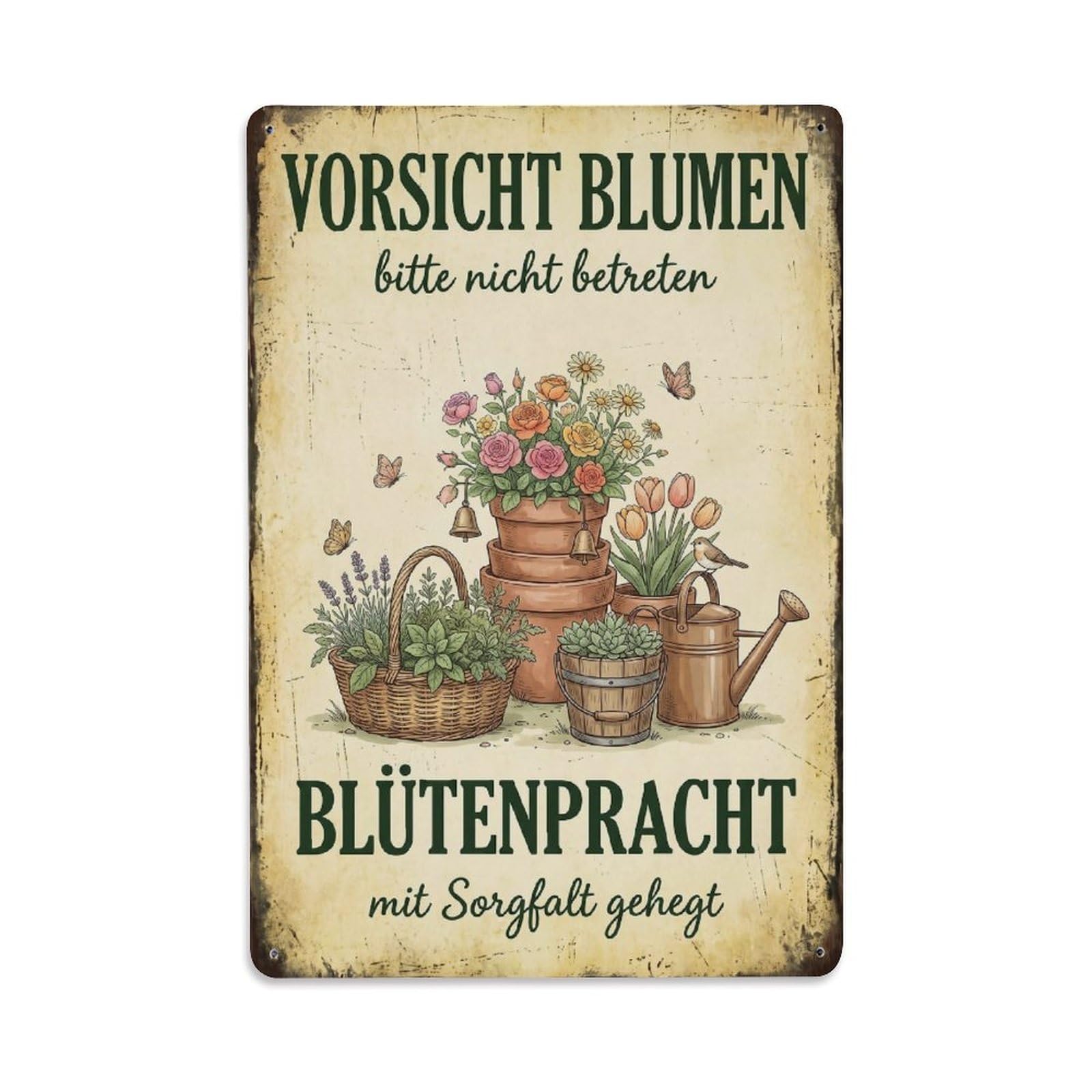 Vintage Funny Garden Careful Flowers Rustic Gate Delightful Metal Tin Sign Plaque Wall Decor for Cafe, Club Bar, Office, Garden Metal Poster 8x12Inch