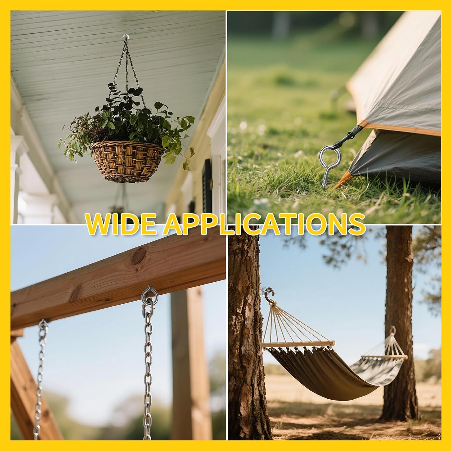 2 PCS 304 Stainless Steel Screw Eye Hooks, 4 Inch Eye Bolt Screws Heavy Duty Eye Hooks Screw, Screws Bolts Load Bearing 500LBS for Hanging Hammock, Plants, Securing Cables Wire Indoor & Outdoor (2) - Image 7