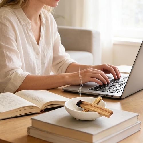 Miniatura 7 de Soporte de incienso 4 en 1 con colector de cenizas para conos, salvia, palo, santo, moderno, de cerámica, quemador, para limpieza y meditación