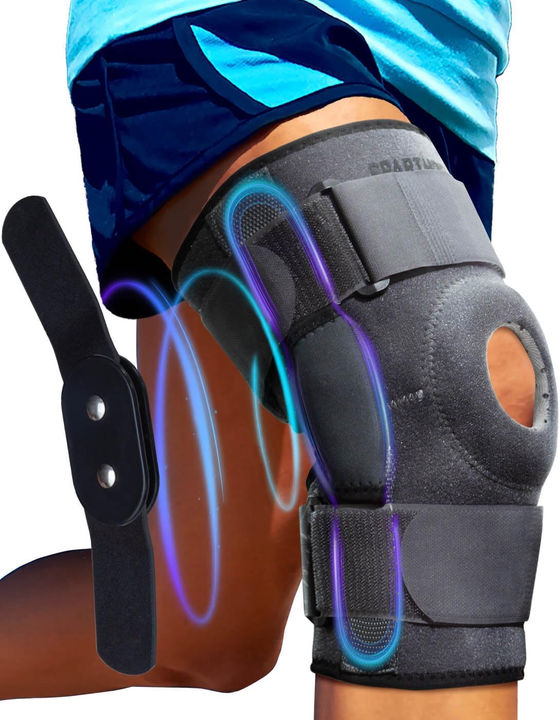 Sparthos Knee Brace - Relieves ACL, MCL, Meniscus Tear, Arthritis, Tendons Pain - Open Patella Design with Dual Hinges - Patellar Compression Support, Plus Size Fit - For Men and Women (XX-Large)