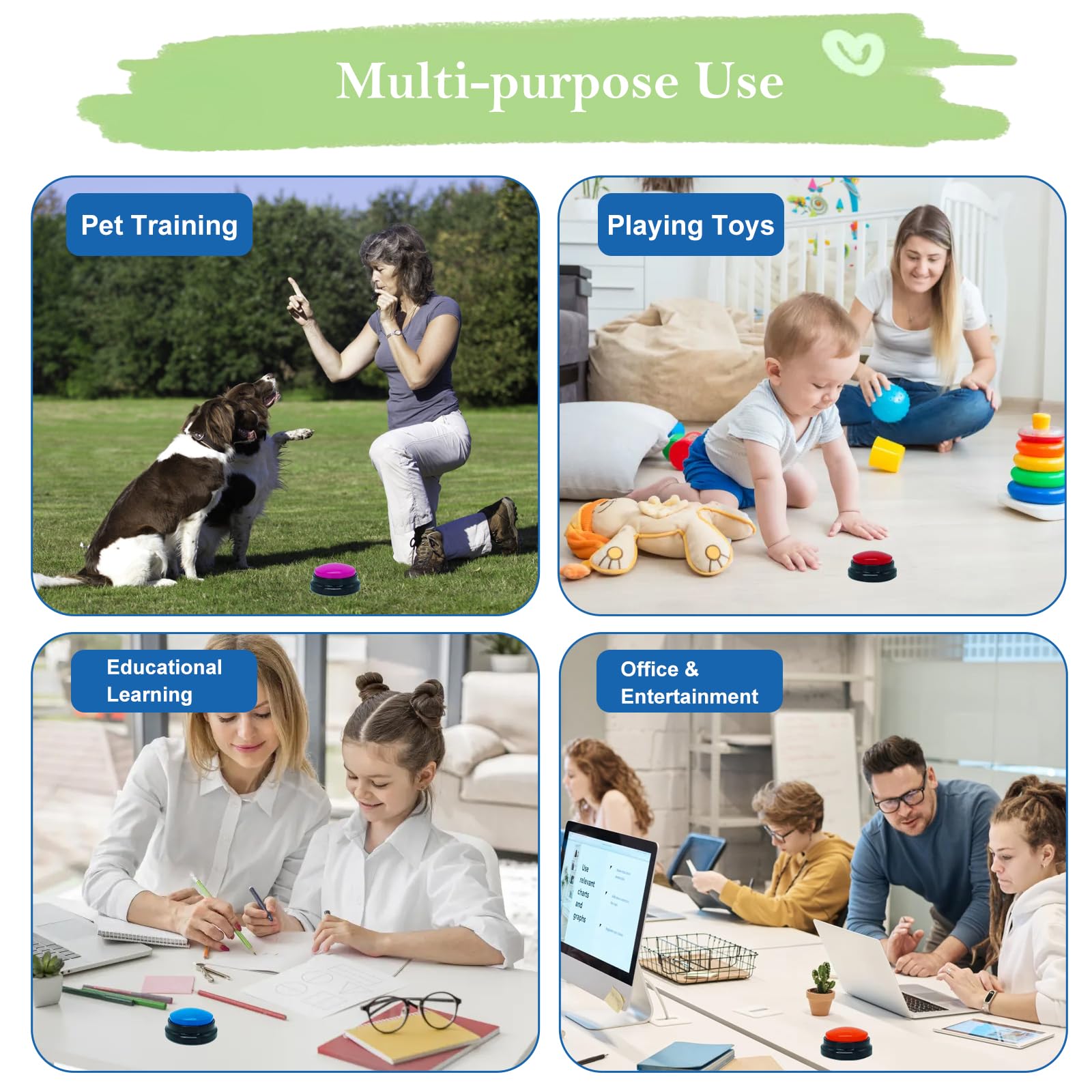Gelabur Set van 2 hondenknoppen voor communicatie, opneembare stemknoppen voor de klas, starterset pratende trainingsknoppen voor honden, gemakkelijke spreektools voor huisdieren