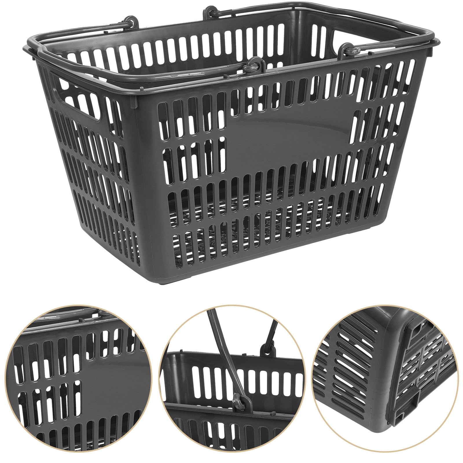 DOITOOL Tragbarer Aufbewahrungskorb aus Kunststoff mit Zwei Klappbaren Griffen Organizer für Badezimmer und Küchenartikel 18 Liter Grau Vielseitiger Einkaufskorb für Supermarkt