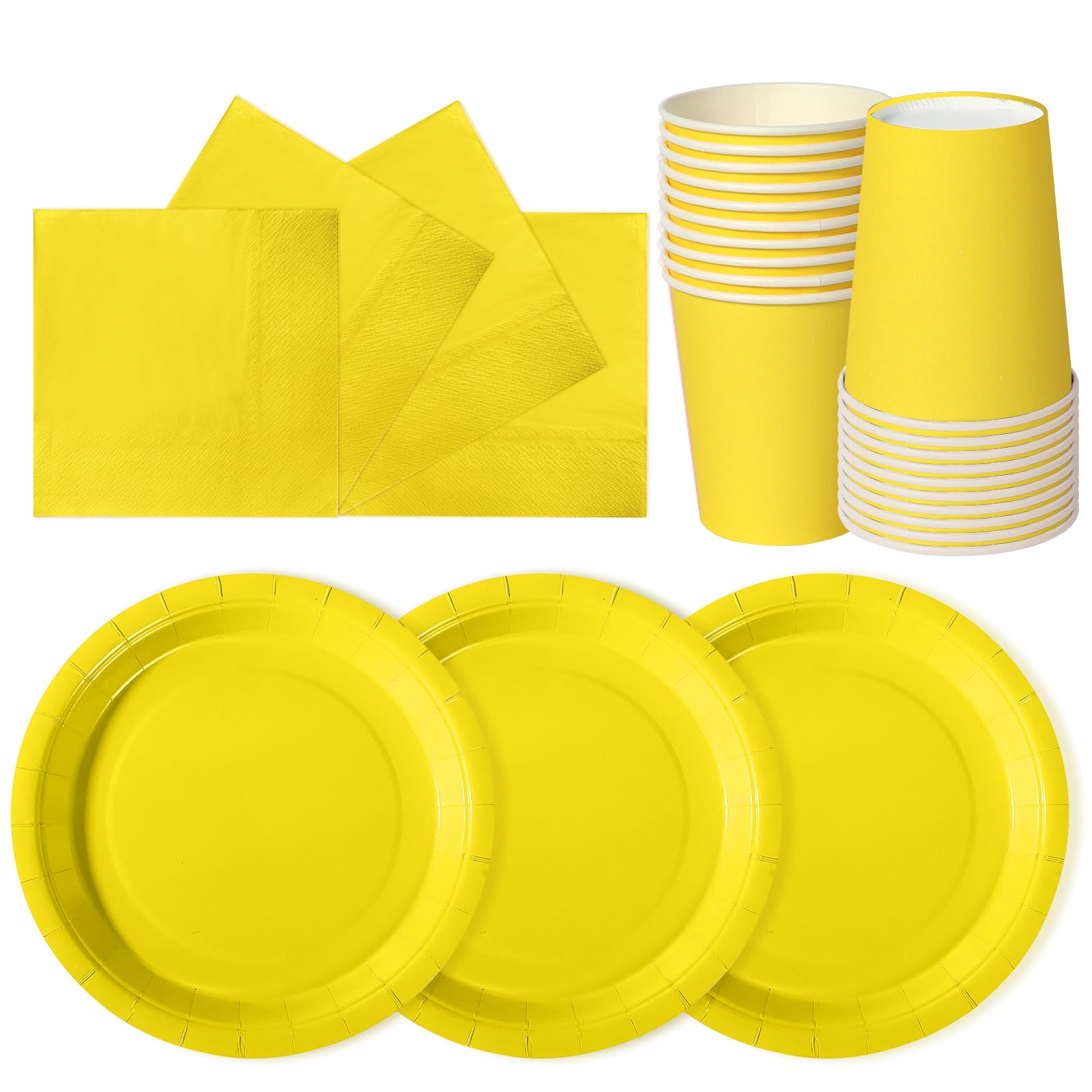 hailstones Yellow Disposable Party Paper Plates Set Tableware Supplies - 24 Pack of 7 Inch Plates, Cups & Napkins for Kids Birthday Decorations Christening Wedding Shower — image 1
