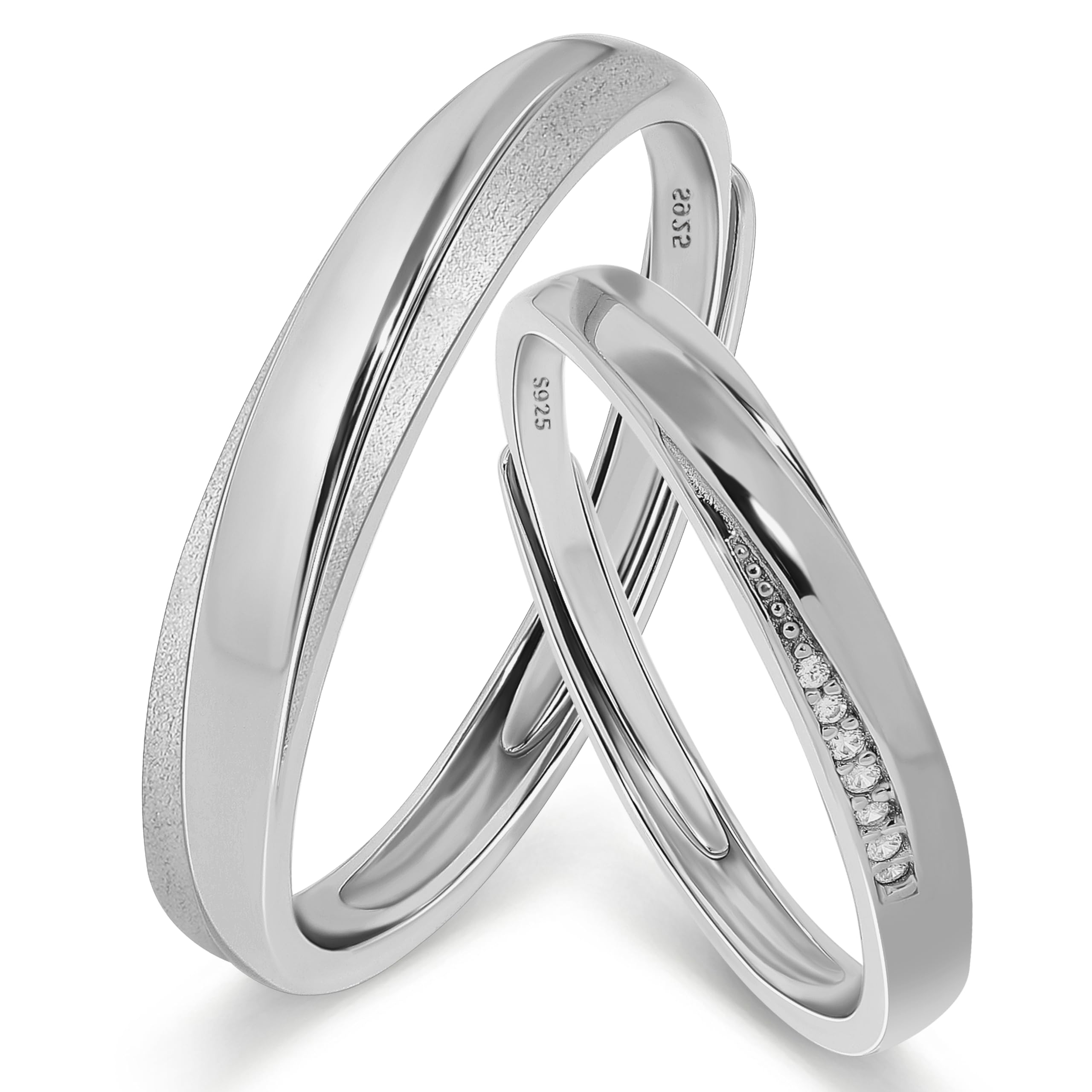 Meissa 2 Piezas Anillos Pareja para Hombres y Mujeres 925 Plata Anillos de Boda Alianza Ajustable Anillo de Promesa Anillos Pareja Juego