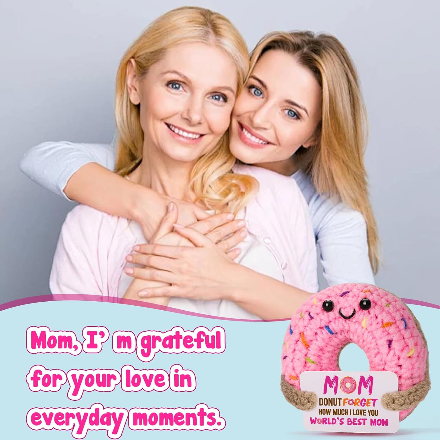 Gifts for Mom Valentines Birthday - Mom Gift from Daughter Son Valentine Valentine's Day Mothers Day Easter Handmade Crochet Donut Gift for Mama Mother - Image 4