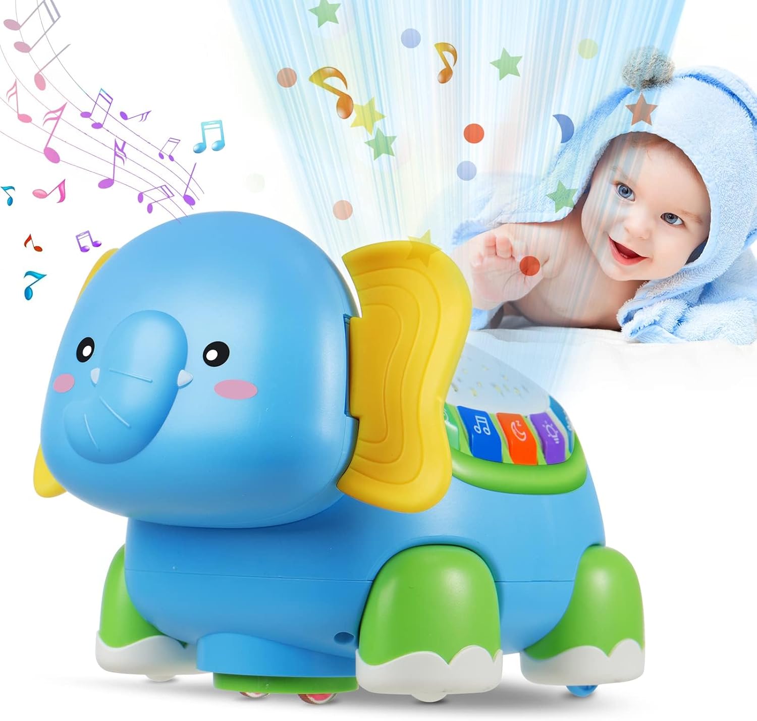 Azonee Baby Crawling Toy, Light Up Musical Toy for 6 to 12 Months Boys Girls, Elephant Crawling Infant Toy for Toddlers 13, Early Educational Musical Light Up Toy for 03 Baby Gift
