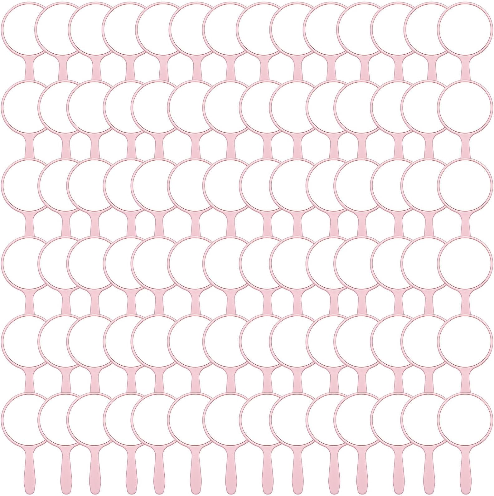 Vinsot 100 Pcs Handheld Mirror Bulk Small Hand Compact Mirrors with Handle Plastic Travel Makeup Portable 3.94 x 2.16 Inch for Birthday Dress up Wedding Practice Pronunciation (Pink)
