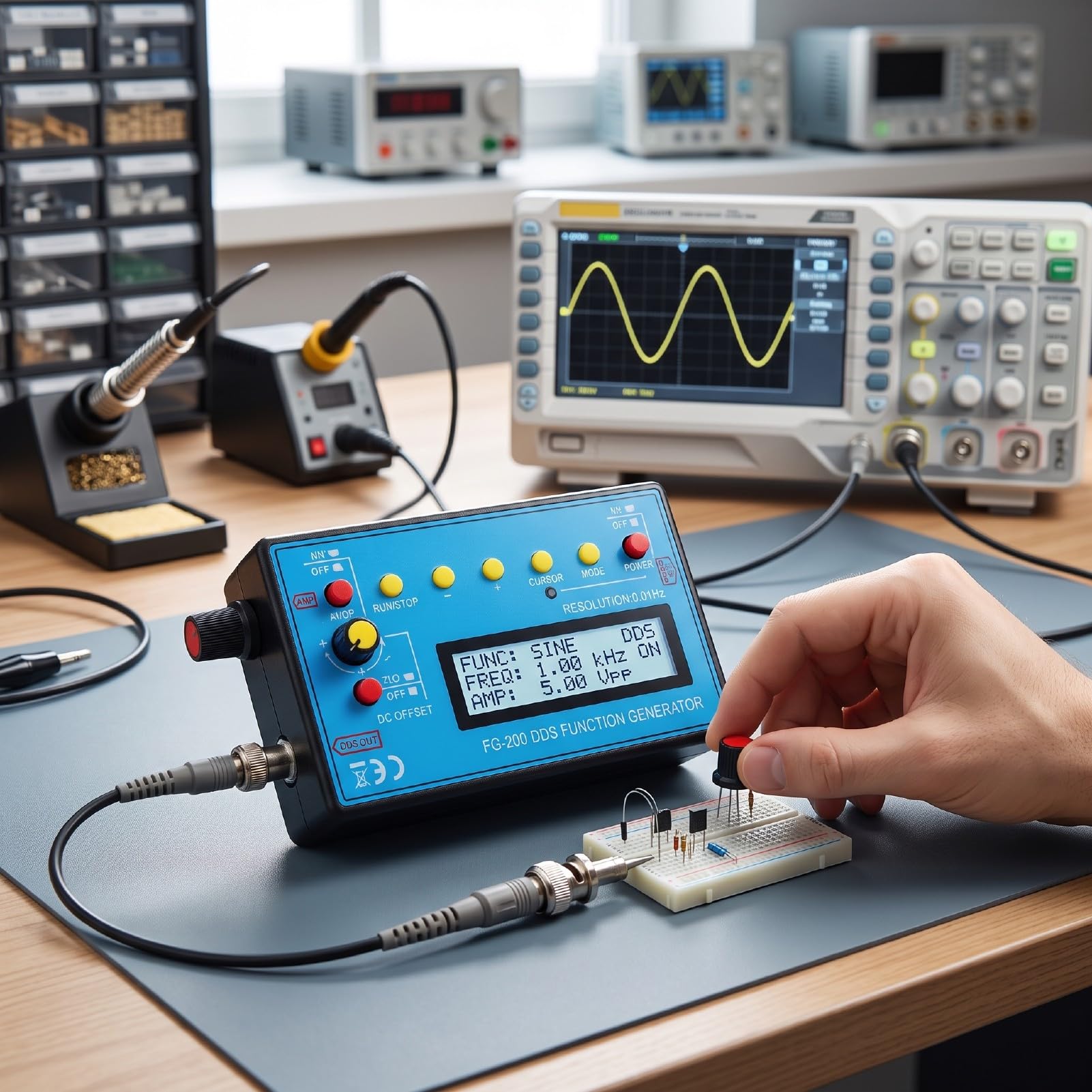 Generador de Señales DDS FG-200, 0.01Hz-500kHz, 15 Formas de