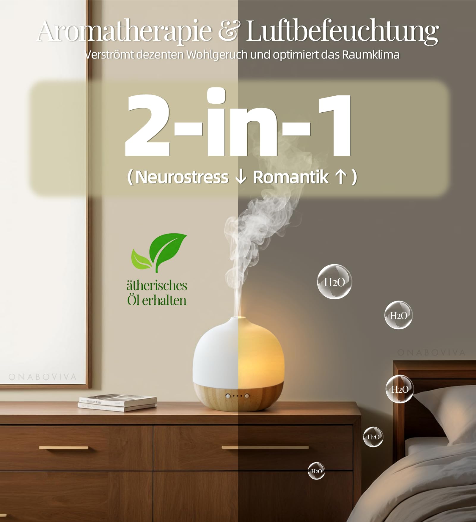 Diffusore di aromi, diffusore di oli essenziali a ultrasuoni da 2,4 MHz, in ceramica, con umidificatore e luce notturna, spegnimento automatico, senza BPA, silenzioso, ideale per camera da letto